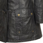Women’s Custom Tailored Black Hooded Genuine Sheepskin Leather Coat