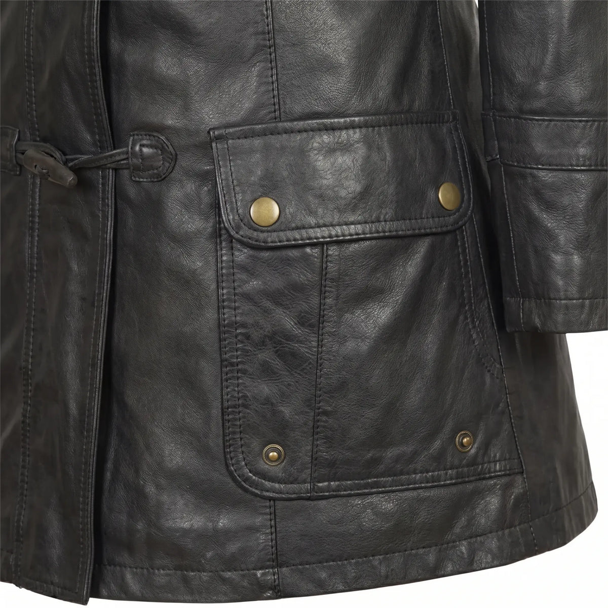 Women’s Custom Tailored Black Hooded Genuine Sheepskin Leather Coat