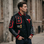 Custom Tailored Men’s Standard Chicago Bulls Mash Up Styled Varsity Genuine Sheepskin Leather Jacket