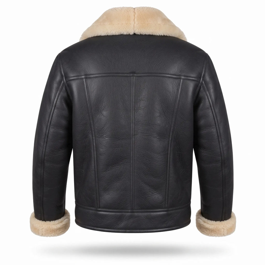 Men’s Sheepskin Shearling Fur Bomber B3/B17 Aviator Vintage Leather Biker Jacket