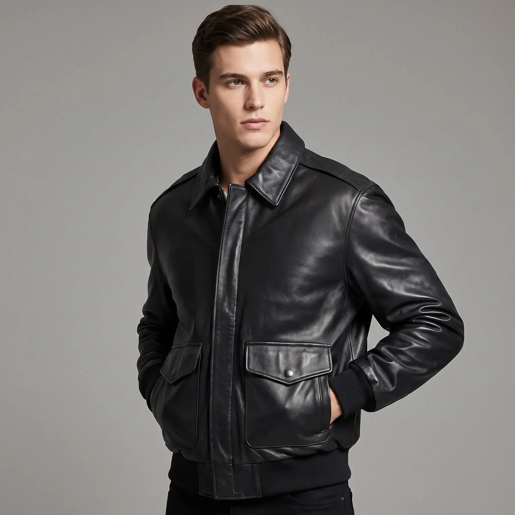 Bomber Motor Biker Real Sheepskin Leather Jacket