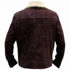 Custom Tailored Men’s Brown Genuine Sheepskin Leather Jacket with Genuine Shearling Fur Collar