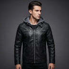 Leather Jacket Black Men’s-Hooded