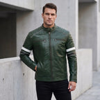 Custom Tailored Men’s Dark Green Motorcycle Genuine Leather Jacket