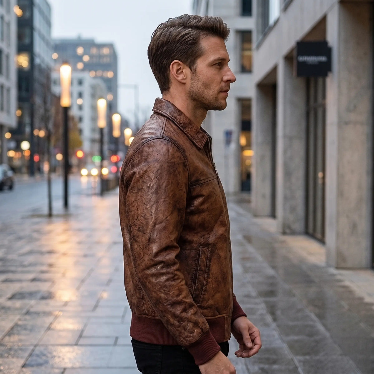 Custom Tailored Men’s Biker Genuine Vintage Distressed Bomber Leather Jacket
