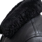 Men’s Sheepskin Shearling Fur Bomber B3 Aviator Black Leather Jacket