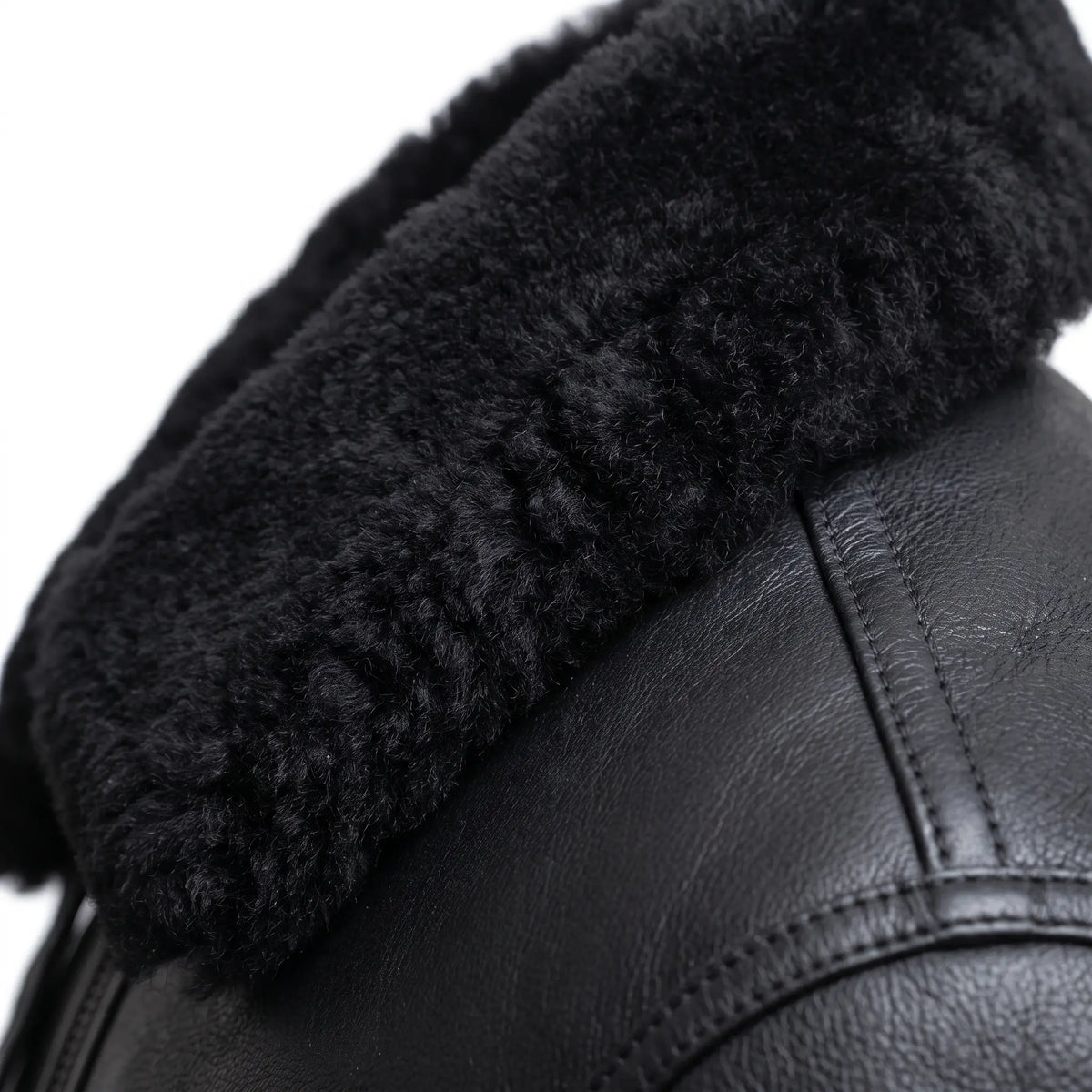 Men’s Sheepskin Shearling Fur Bomber B3 Aviator Black Leather Jacket