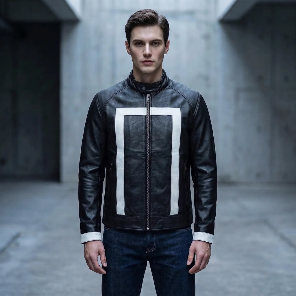Custom Tailored Men’s Ghost Rider Agent Of Shield Biker Genuine Leather Jacket