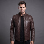 Real Leather Vintage Biker Jacket-Distressed Brown