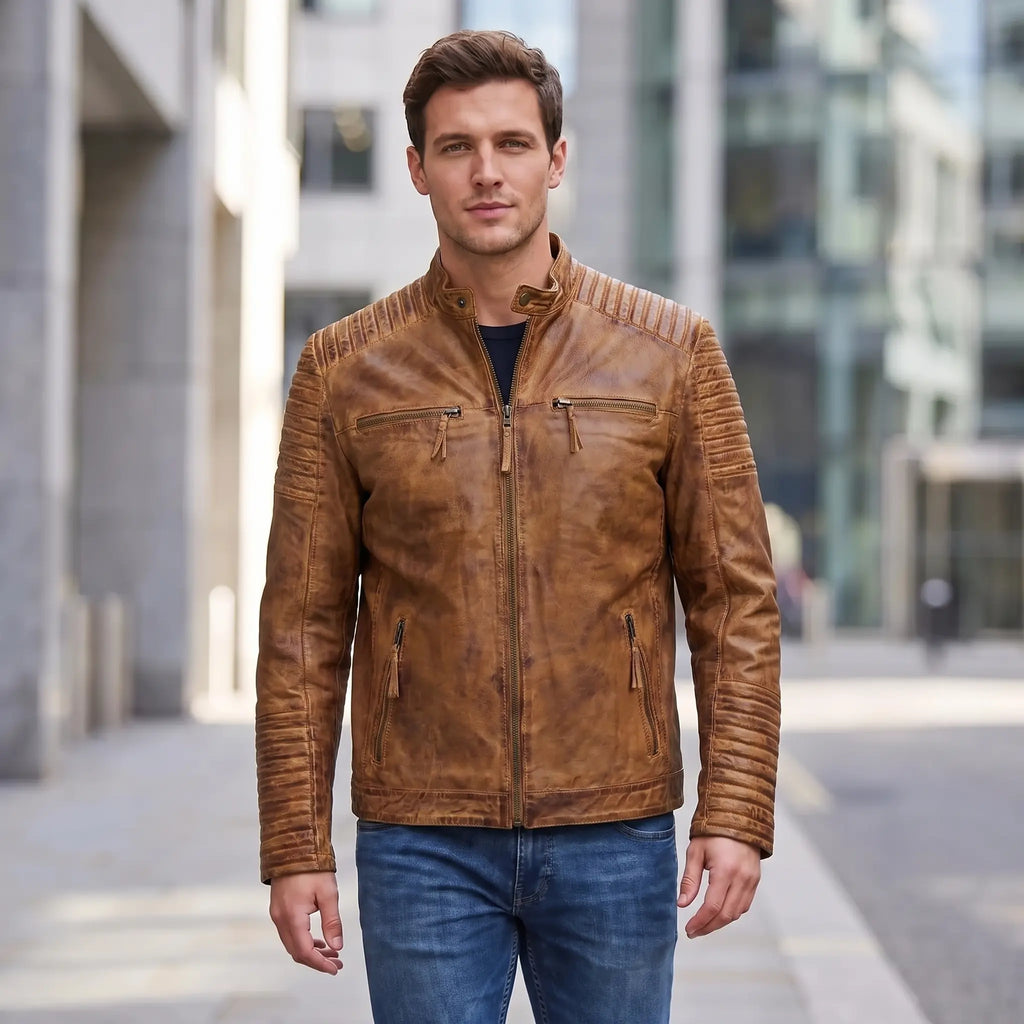 Custom Tailored Men’s Genuine Timber Antique Washed Vintage Biker Leather Jacket