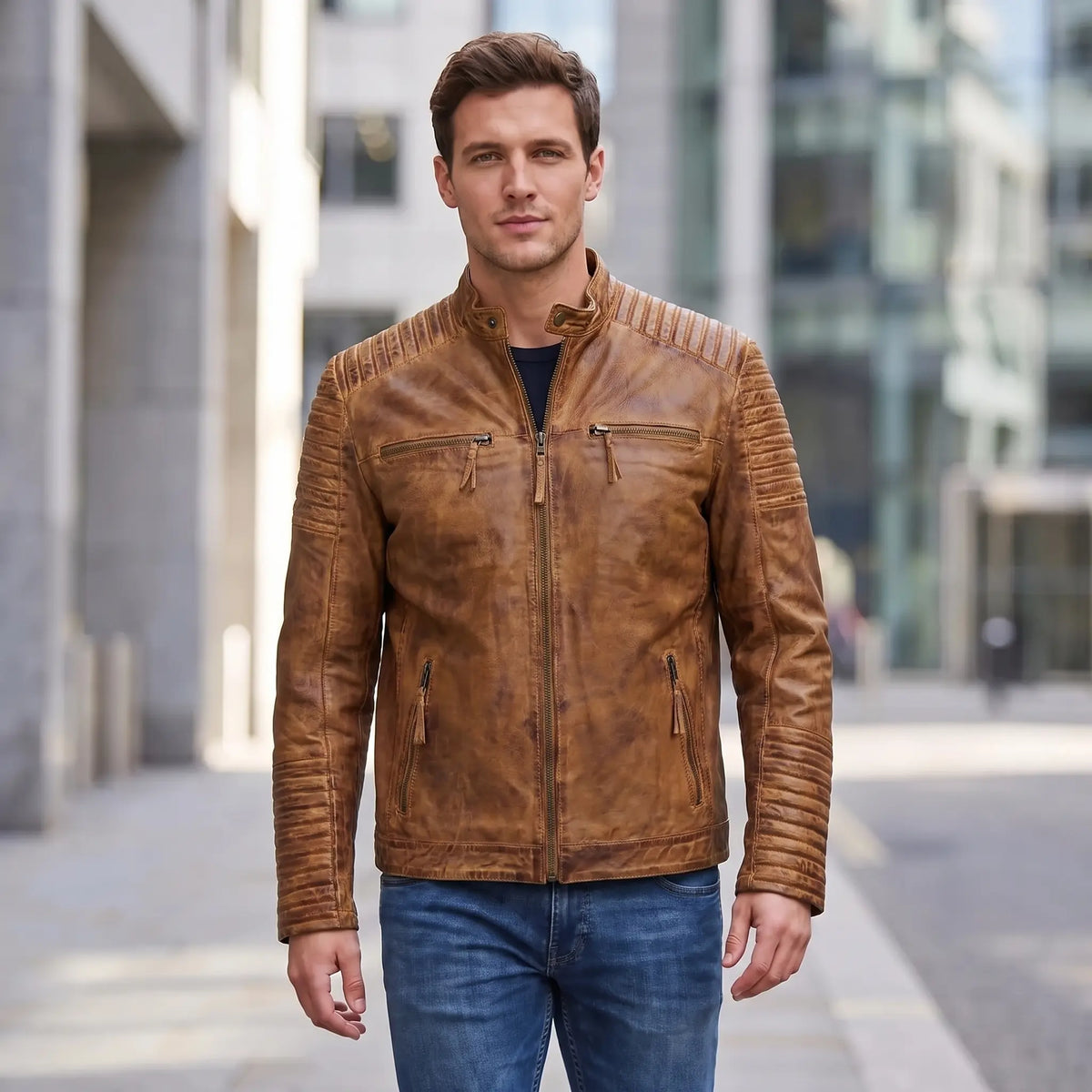 Custom Tailored Men’s Genuine Timber Antique Washed Vintage Biker Leather Jacket