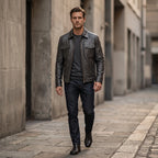 Real Leather Biker Jacket-Brown