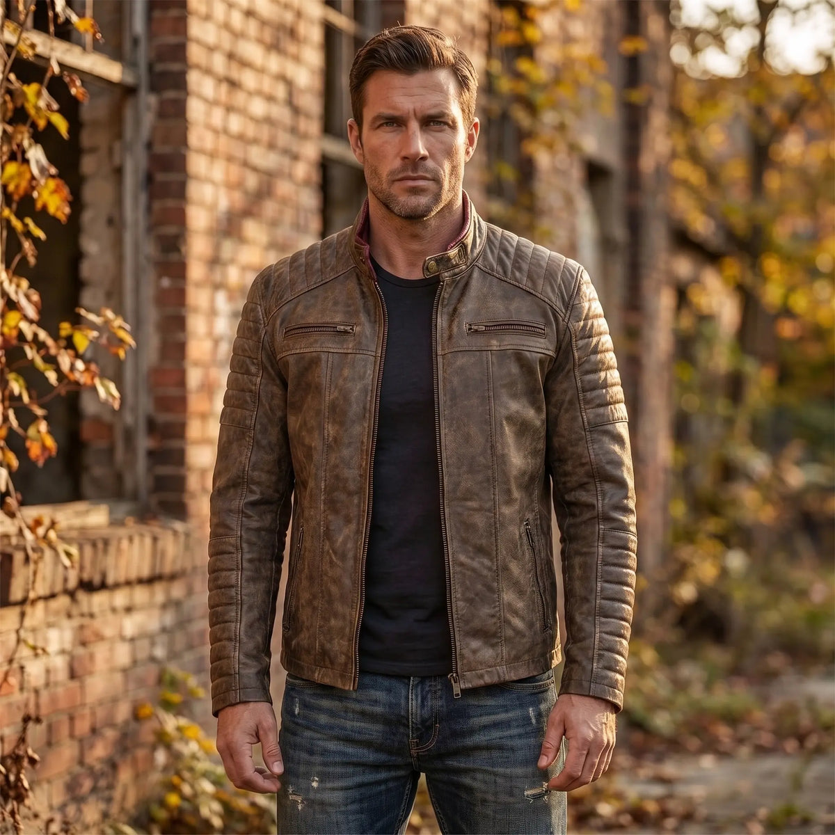 Custom Tailored Men’s Genuine SheepSkin Leather Casual Slim Fit Biker Jacket