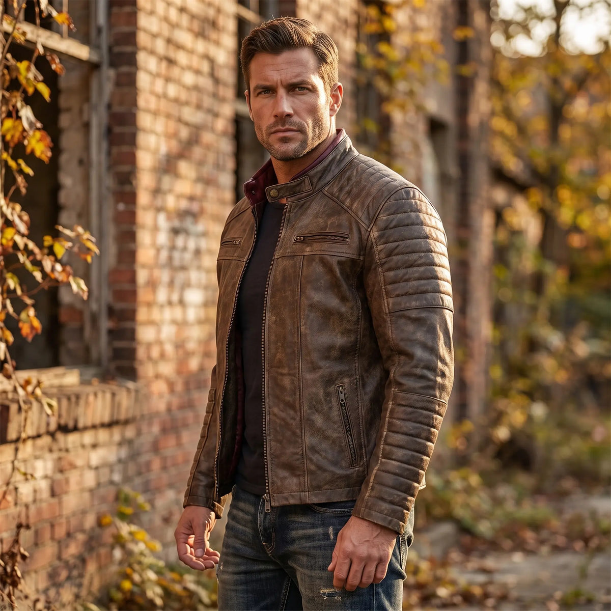 Custom Tailored Men’s Genuine SheepSkin Leather Casual Slim Fit Biker Jacket