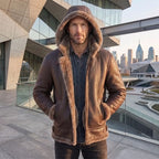 B3 Genuine Leather Aviator Flight Fur Shearling Bomber Hoodie Jacket