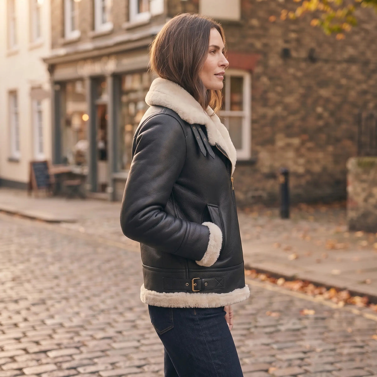 Custom Tailored Women’s Hooded Sheepskin B3 Flying Pilot Genuine Leather Jacket