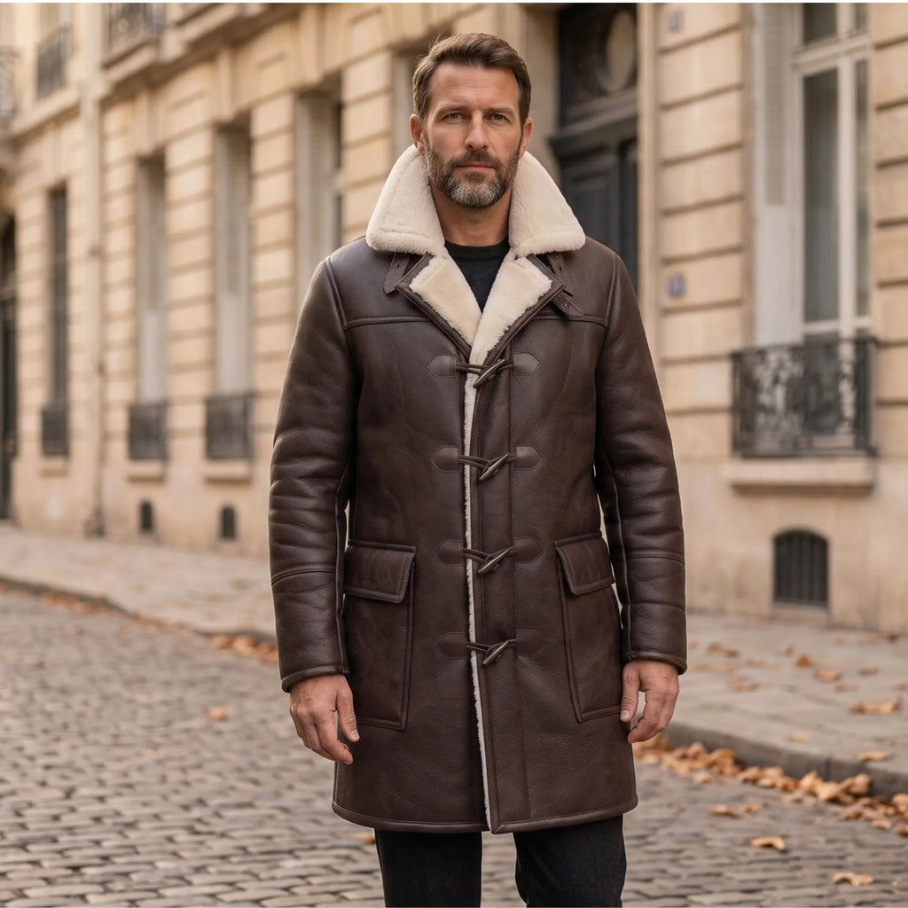 Custom Tailored B3 Men’s Genuine Distressed Sherpa Premium Leather Winter Coat