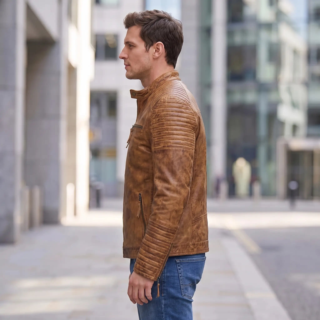 Custom Tailored Men’s Genuine Timber Antique Washed Vintage Biker Leather Jacket