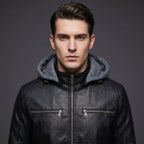Leather Jacket Black Men’s-Hooded
