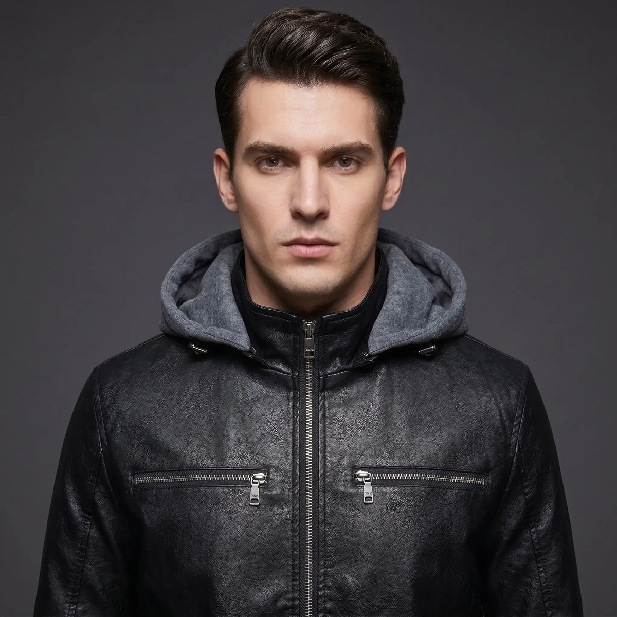 Leather Jacket Black Men’s-Hooded