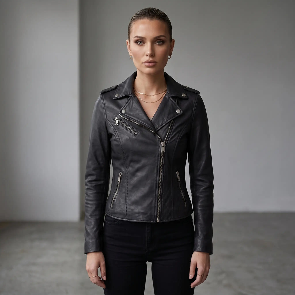 Genuine Motorcycle Leather Jacket-Women