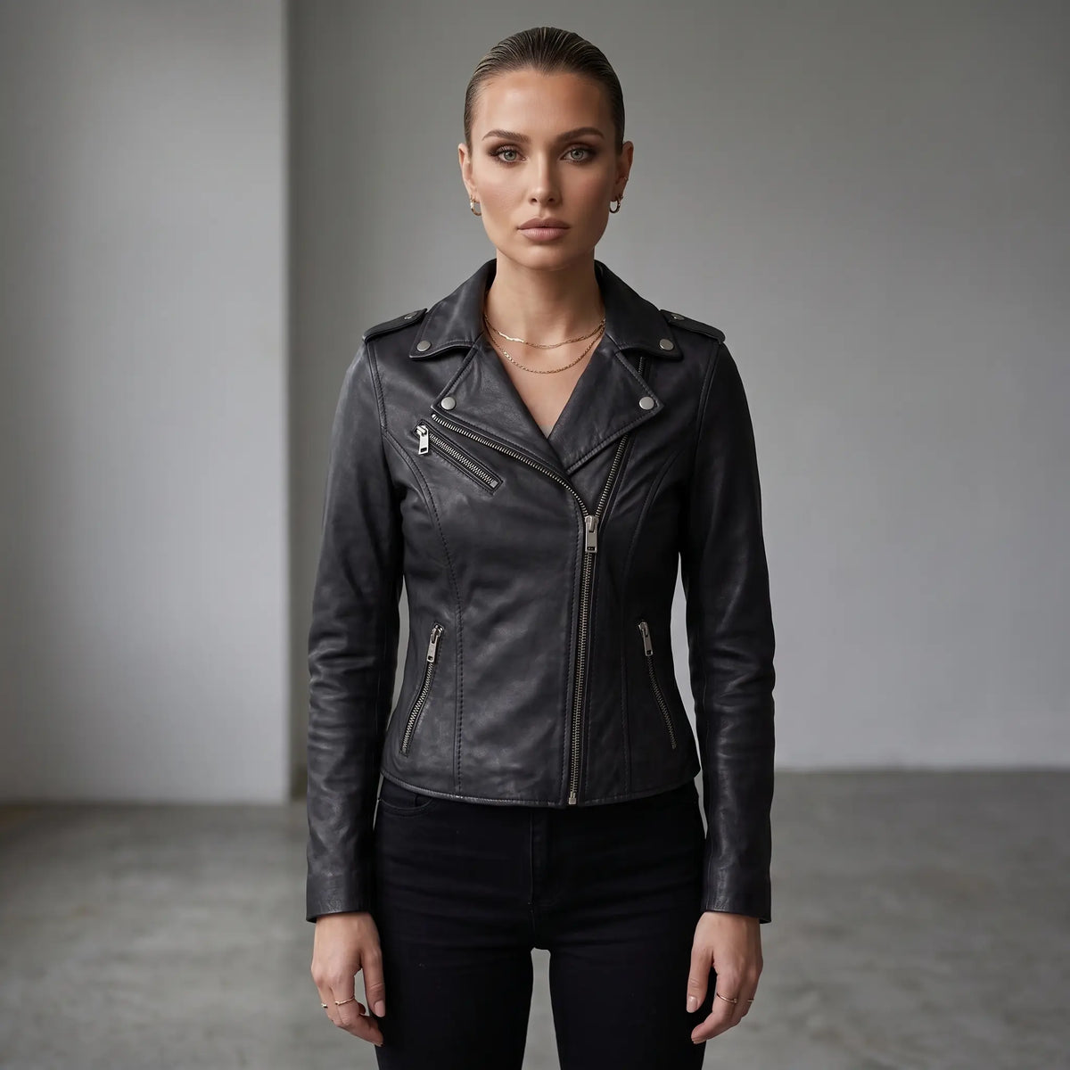 Genuine Motorcycle Leather Jacket-Women