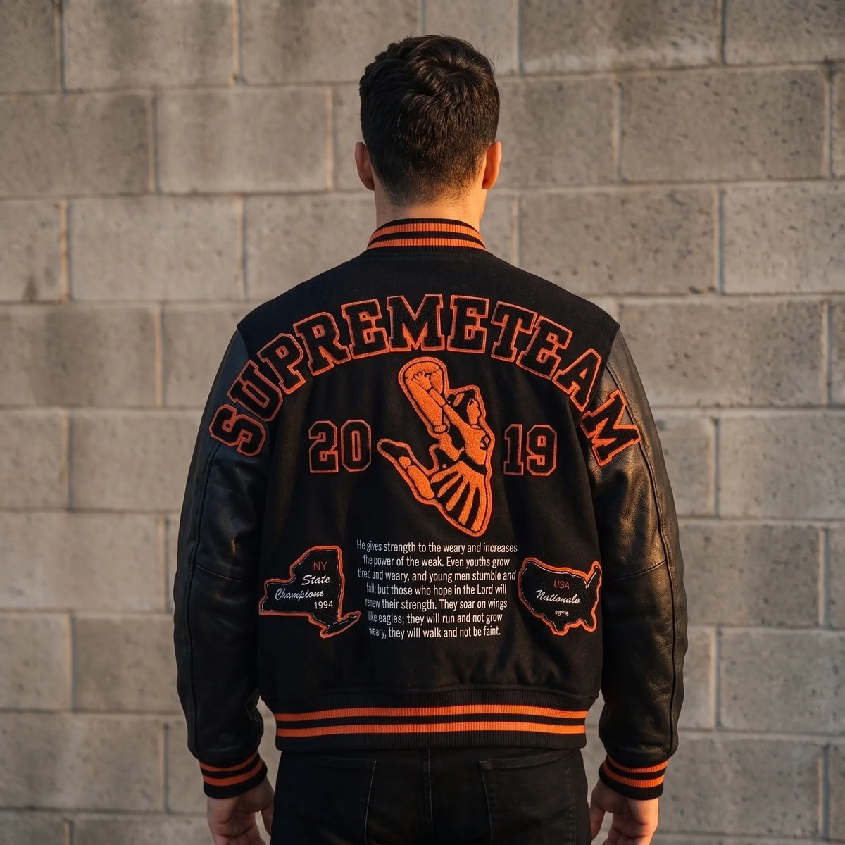 Custom Tailored Men’s SUPREME Team Varsity Inspired Genuine Sheepskin Leather Jacket