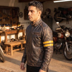 Custom Tailored Men’s Café Racer Genuine Sheepskin Leather Black Rub-off Jacket