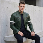 Custom Tailored Men’s Dark Green Motorcycle Genuine Leather Jacket