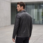 Men’s Custom Tailored Black Trucker Genuine Sheep Skin Motorcycle Jacket
