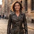Women’s Custom Tailored Genuine Sheep Skin Leather Slim fit Biker Jacket
