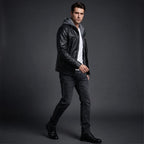 Leather Jacket Black Men’s-Hooded