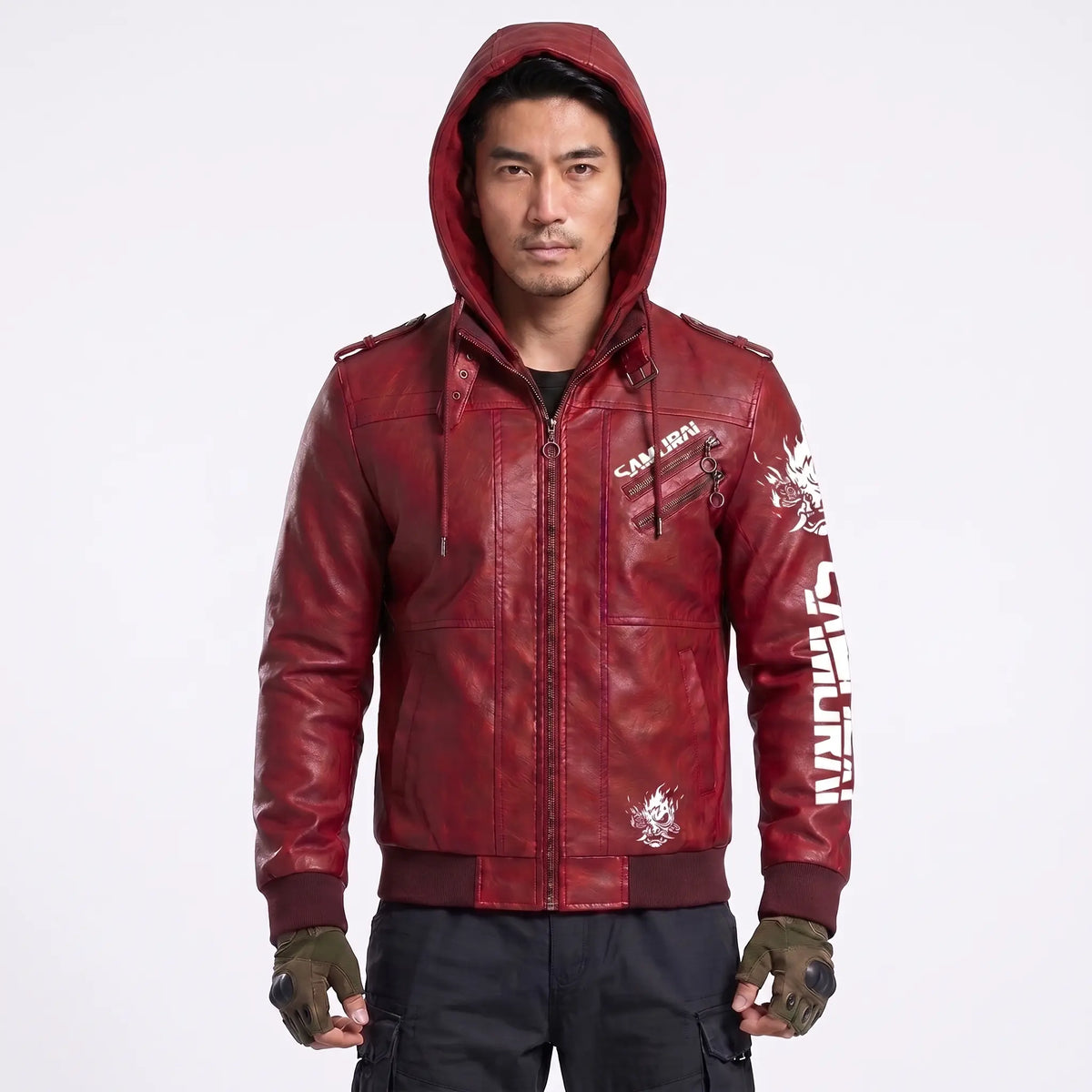 Custom Tailored CyberPunk 2077 Inspired Red Samurai Biker Genuine Leather Jacket