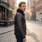 Men’s Sheepskin Shearling Fur Bomber B3 Aviator Black Leather Jacket