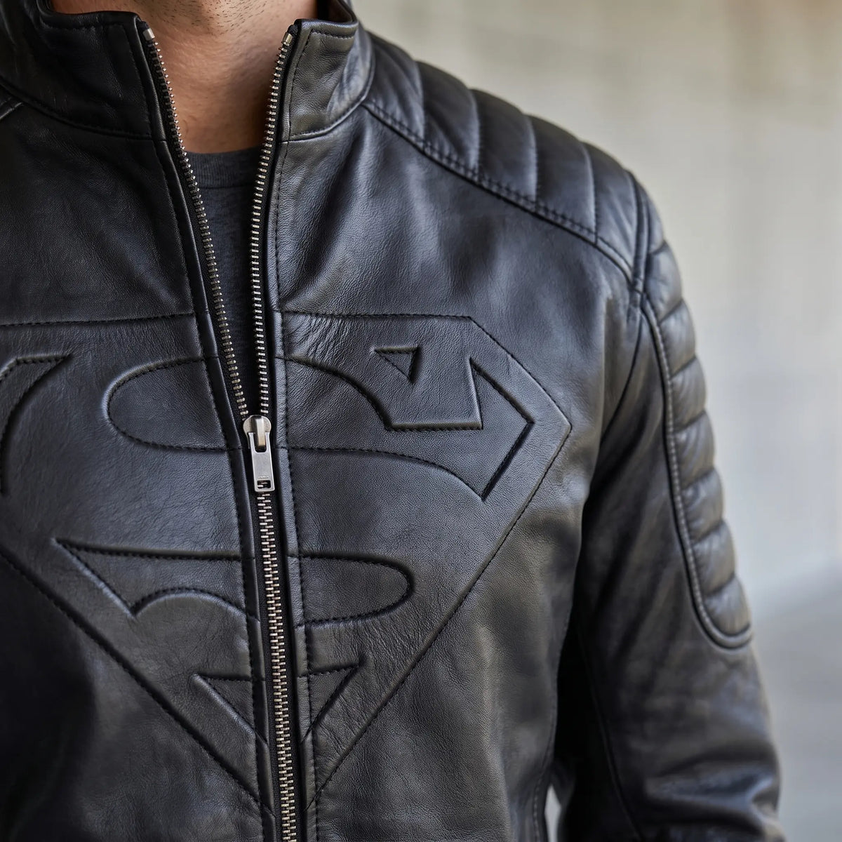 Custom Tailored Men’s Black Genuine Lambskin Motorcycle Superman Leather Jacket