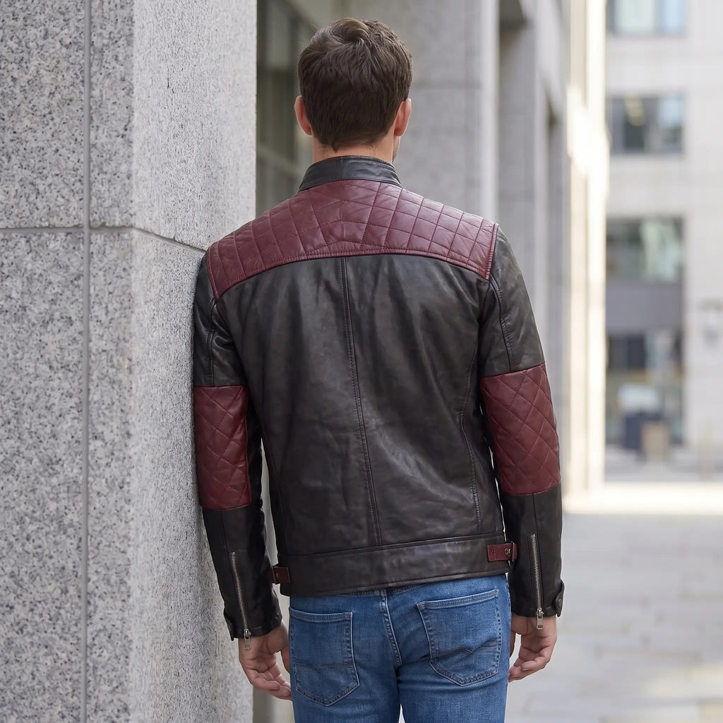 Custom Tailored Men’s Cafe Racer Biker Quilted Genuine Sheep Leather Jacket