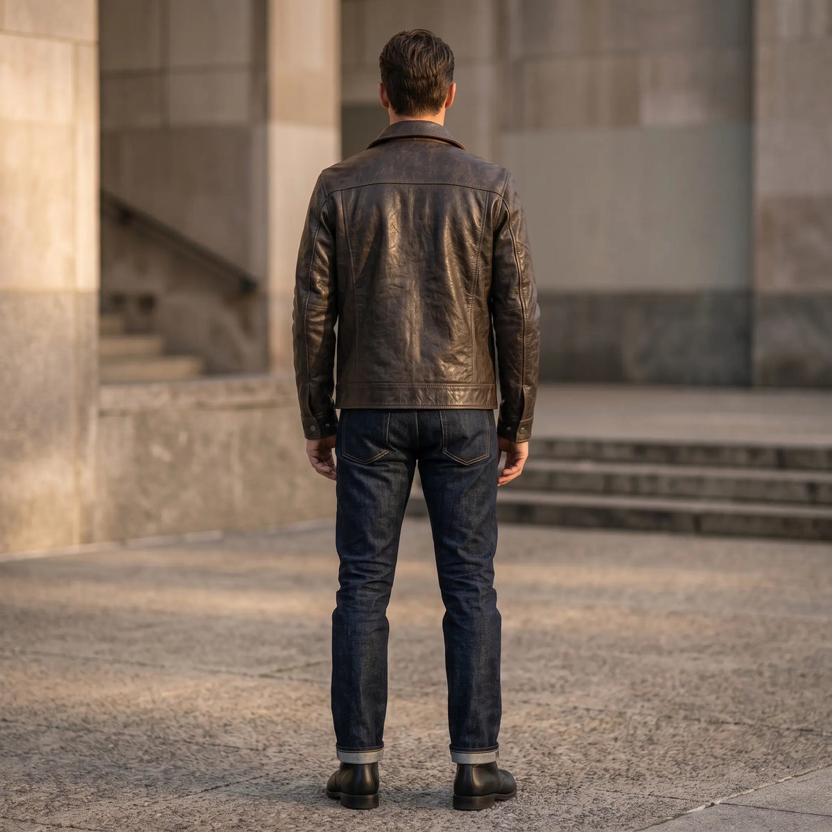 Real Leather Biker Jacket-Brown