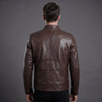 Real Leather Vintage Biker Jacket-Distressed Brown