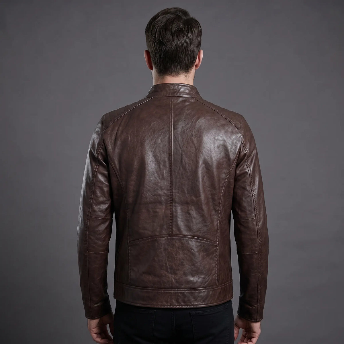Real Leather Vintage Biker Jacket-Distressed Brown