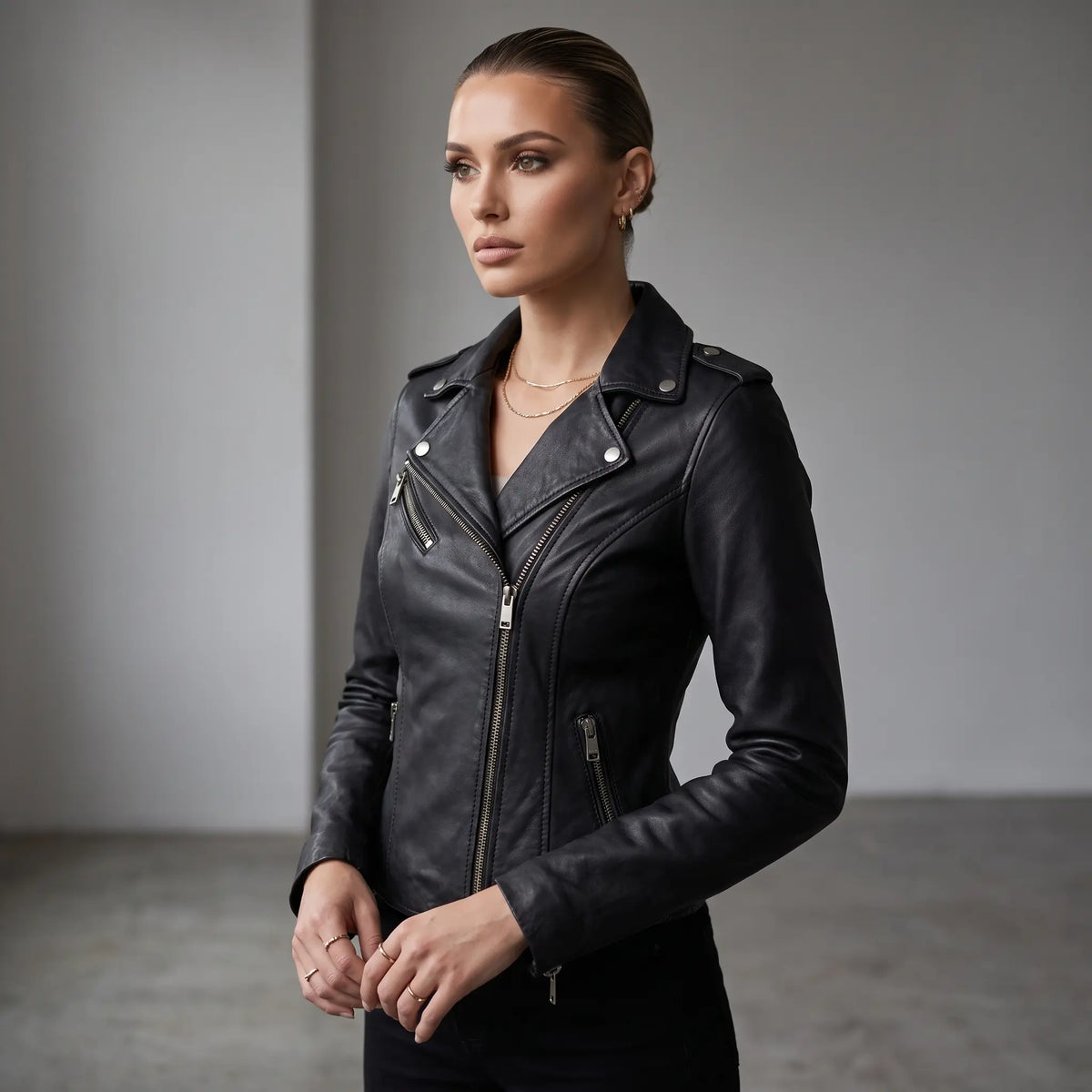 Genuine Motorcycle Leather Jacket-Women
