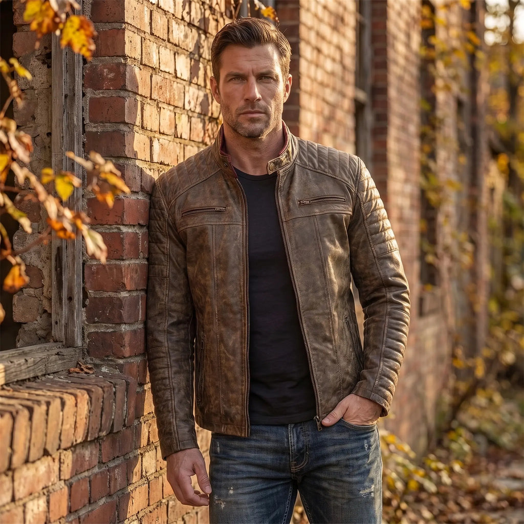 Custom Tailored Men’s Genuine SheepSkin Leather Casual Slim Fit Biker Jacket
