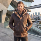 B3 Genuine Leather Aviator Flight Fur Shearling Bomber Hoodie Jacket