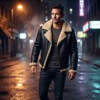 Men’s Sheepskin Shearling Fur Bomber B3/B17 Aviator Vintage Leather Biker Jacket