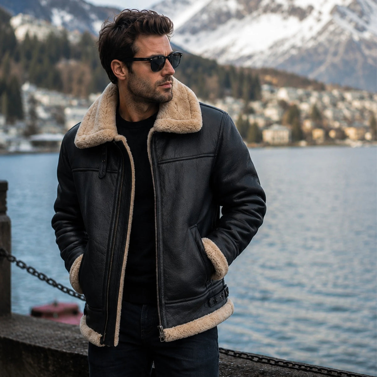 B3 RAF Aviator Pilot Men’s Sheepskin Shearling Jacket -Original Fur Jacket