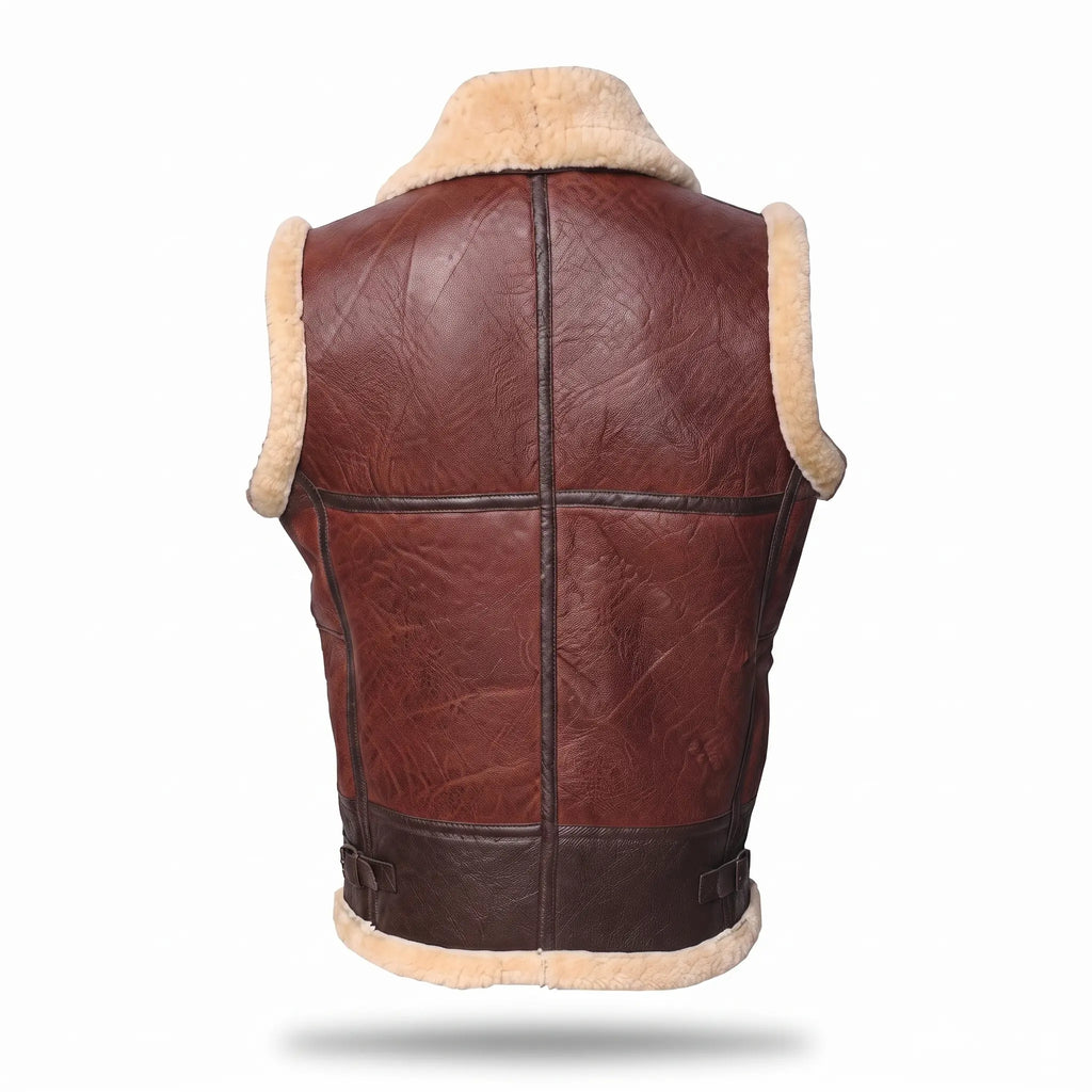 B3 Men Leather fur Vest -Aviator bomber Real Shearling Sheepskin Vest